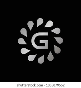 Logo Design for Letter G. Silver Letter G logo design isolated on black background.Silver Vector jewelry concept.