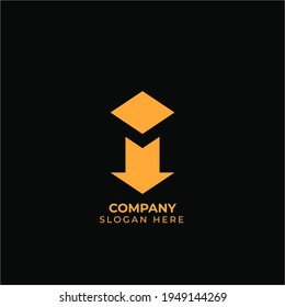 Logo design letter m negative space, rectangle with down arrow.