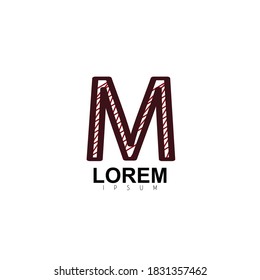 Logo Design for Letter M. Scribble Lines Red Colored Logo Design For Letter M. Sketch Effect logo Design for Alphabet  M.