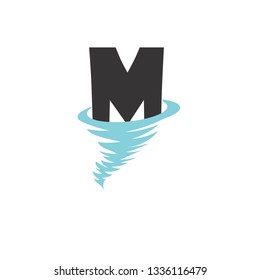 logo design letter M with a tornado illustration