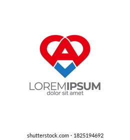 Letra de diseño de logotipo monograma con forma de corazón simple