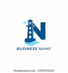 logo design letter N and lighthouse tower