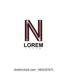 Diseño del logotipo para la letra N. Diseño De Logotipo De Color Rojo De Líneas De Esgrima Para La Letra N. Diseño del logotipo Efecto Esbozo para Alfabeto N.