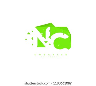 Logo Design Letter NC Abstract Origami Rectangle Shape Triangle Pixel