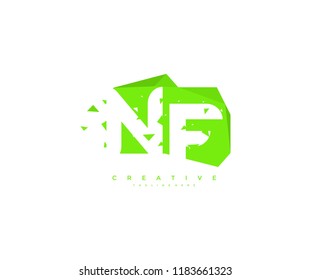 Logo Design Letter NF Abstract Origami Rectangle Shape Triangle Pixel