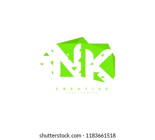 Logo Design Letter NK Abstract Origami Rectangle Shape Triangle Pixel