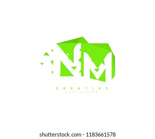 Logo Design Letter NM Abstract Origami Rectangle Shape Triangle Pixel