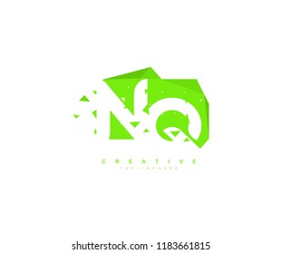 Logo Design Letter NQ Abstract Origami Rectangle Shape Triangle Pixel