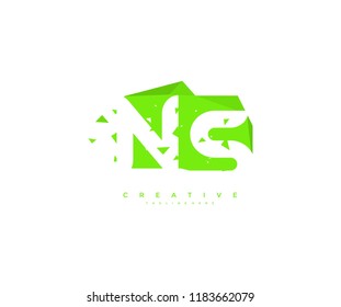 Logo Design Letter NS Abstract Origami Rectangle Shape Triangle Pixel
