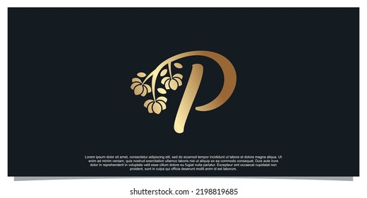 Logo design letter P with flower unique concept Premium Vector