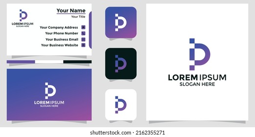 carta de diseño de logotipo tecnología P y tarjeta de marca