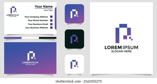 logo design letter P technology and branding card
