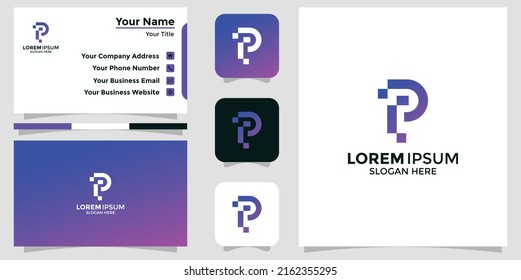 logo design letter P technology and branding card