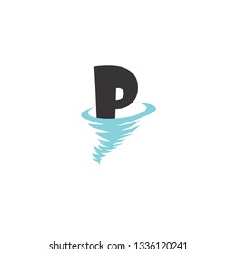 logo design letter P with a tornado illustration