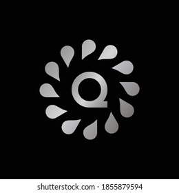 Logo Design for Letter Q. Silver Letter Q logo design isolated on black background.Silver Vector jewelry concept.