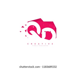 Logo Design Letter QD Abstract Origami Rectangle Shape Triangle Pixel