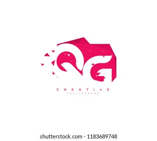 Logo Design Letter QG Abstract Origami Rectangle Shape Triangle Pixel