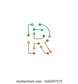 Logo design of letter R  for technology, electronics, digital, connection. Minimal awesome trendy professional logo design template 
