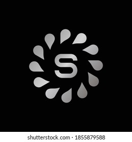 Logo Design for Letter S. Silver Letter S logo design isolated on black background.Silver Vector jewelry concept.
