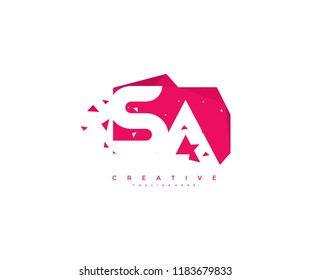 Logo Design Letter SA Abstract Origami Rectangle Shape Triangle Pixel