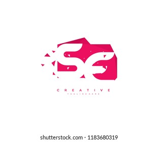 Logo Design Letter SE Abstract Origami Rectangle Shape Triangle Pixel