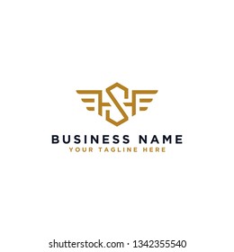 The logo design of the letter SH, a vector wing design element. Linear style business logo design. - Vector
