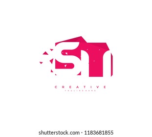 Logo Design Letter SU Abstract Origami Rectangle Shape Triangle Pixel