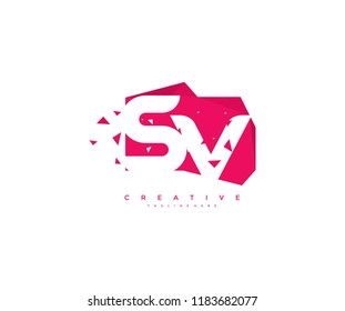 Logo Design Letter SV Abstract Origami Rectangle Shape Triangle Pixel