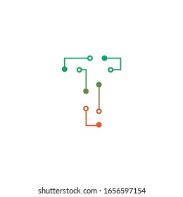 Logo design of letter T  for technology, electronics, digital, connection. Minimal awesome trendy professional logo design template 