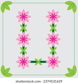 diseño del logotipo de la letra u con flores rosadas. hermoso logo con tema del jardín de flores