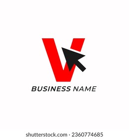 Logo-Designbuchstabe V und Pfeil klicken