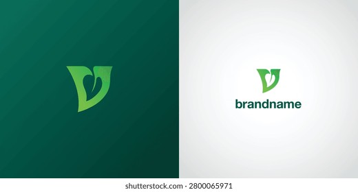 Logo design with letter V. Growth logo concept. Leaf logo design template.