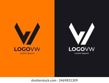 logo design letter v mix letter w with flat concept