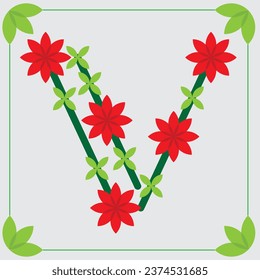 Logo-Design des Buchstabens w mit roten Blumen. schönes Blumengartenlogo