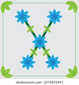 logo design of the letter x with blue flowers. beautiful flower garden themed logo