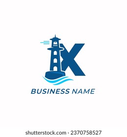letra de diseño de logotipo X y faro