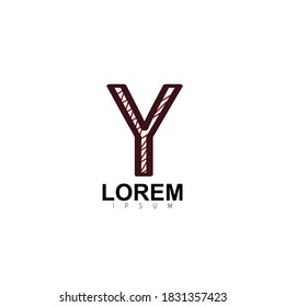 Logo Design for Letter Y. Scribble Lines Red Colored Logo Design For Letter Y. Sketch Effect logo Design for Alphabet  Y.