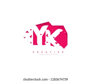 Logo Design Letter YK Abstract Origami Rectangle Shape Triangle Pixel