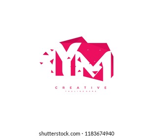 Logo Design Letter YM Abstract Origami Rectangle Shape Triangle Pixel