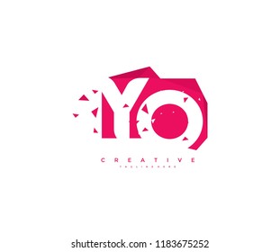 Logo Design Letter YO Abstract Origami Rectangle Shape Triangle Pixel