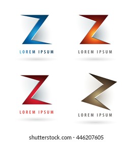 Logo design with letter Z shape elements and embossed 3d effect