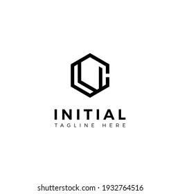 Logo design letters C and U. Hexagon shape. Vector template