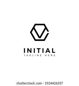 Logo design letters C and V. Hexagon shape. Vector template