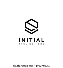 Logo design letters E and V. Hexagon shape. Vector template
