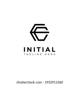 Logo design letters F and E. Hexagon shape. Vector template