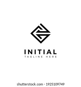 Letras de diseño de logotipo G y J. Forma cuadrada. Plantilla de vector