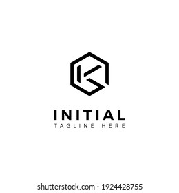 Logo design letters G and K. Hexagon shape. Vector template