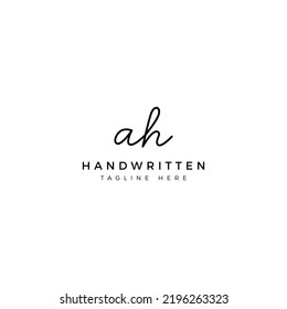 Logo design letters A and H. AH Handwriting font. Initial Vector template