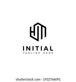 Letras de diseño con logotipo H y M. Forma de hexágono. Plantilla de vector