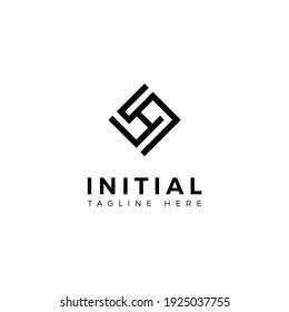 Letras de diseño de logotipo H y S. Forma cuadrada. Plantilla de vector